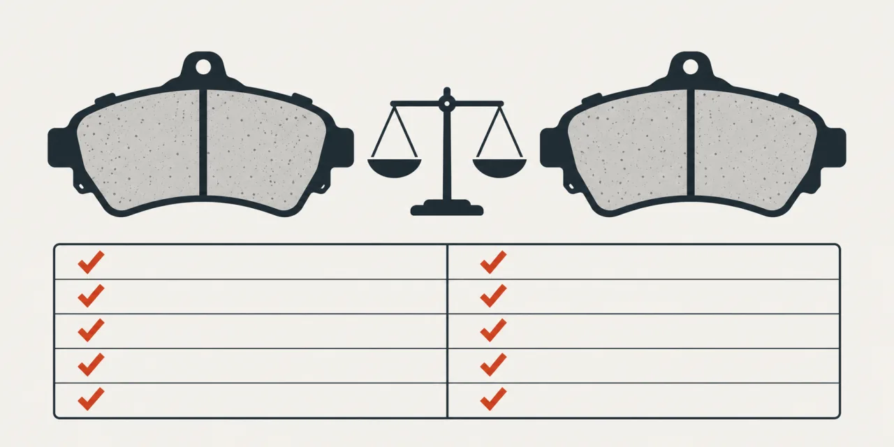 Deux plaquettes de frein et une balance au-dessus d’une même grille de contrôle cochée